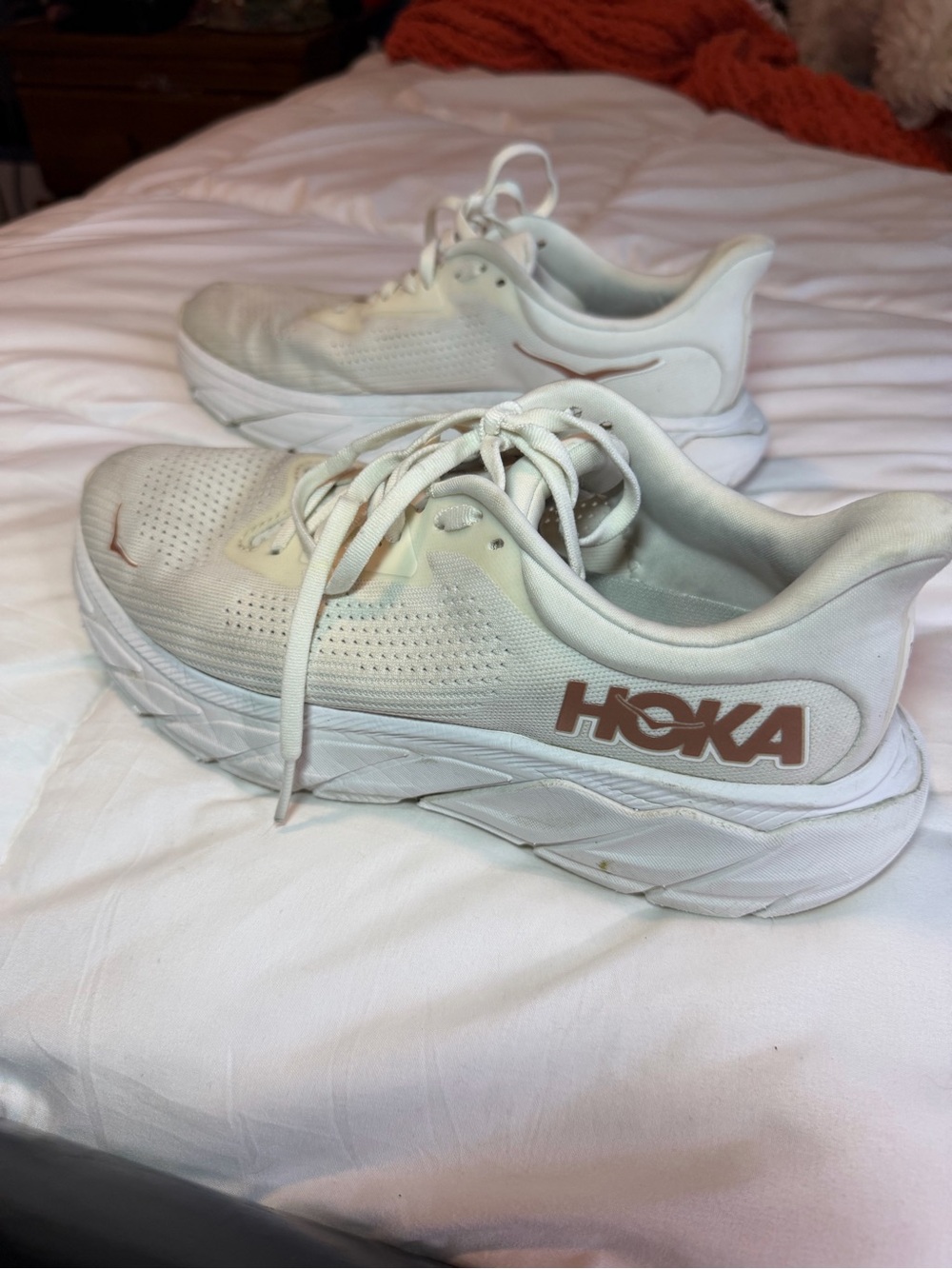 Hoka Cream Running Sneakers with Rose Accent